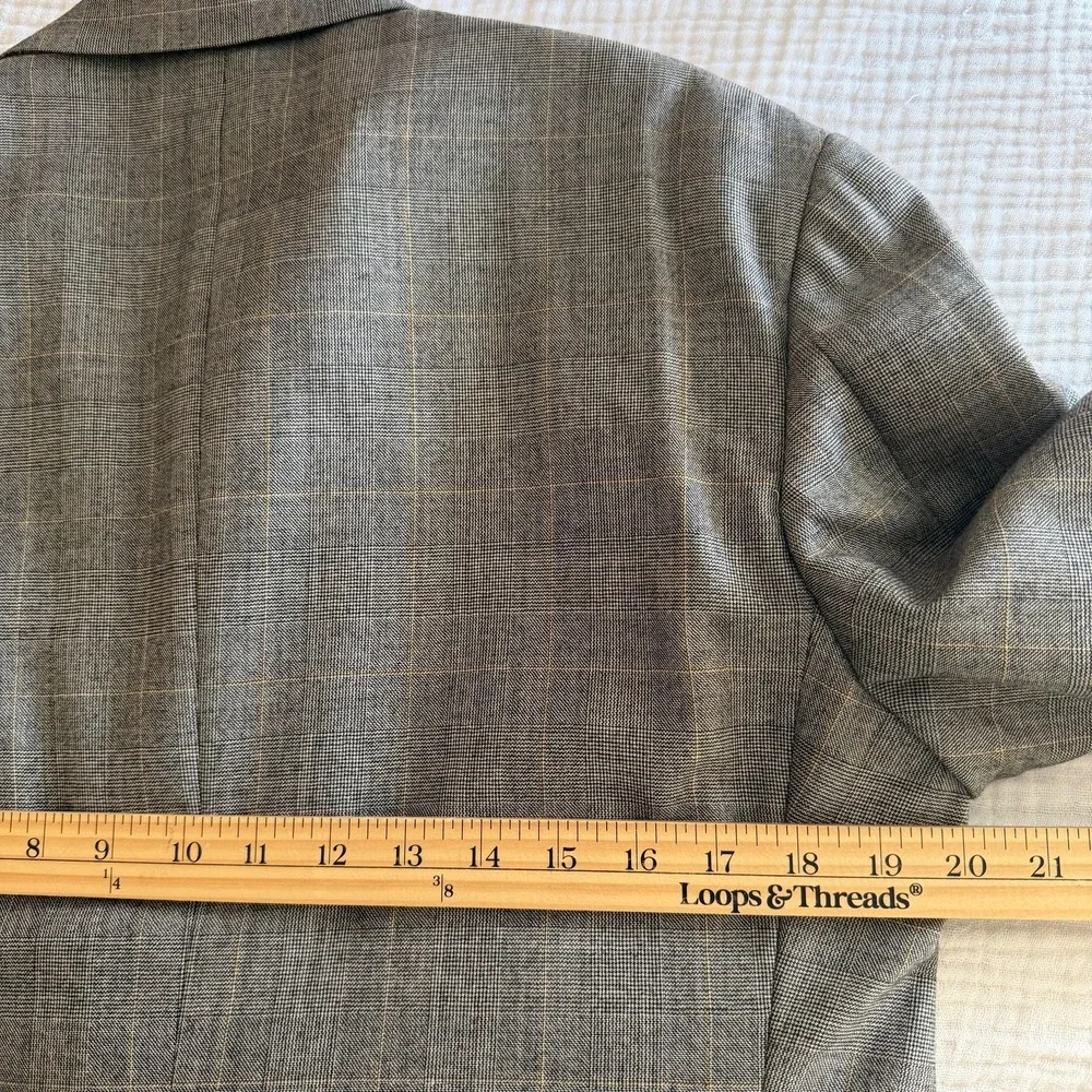 Vintage Alan Flusser Sport Coat Mens 44R Gray Glen Plaid Wool Tweed 80s Academia